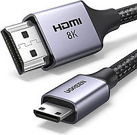 Кабель UGREEN 8K Mini HDMI to HDMI Cable Aluminum Braided 8K@60Hz 4K@120Hz HDMI 2.1 1 м Black/Gray (HD163)