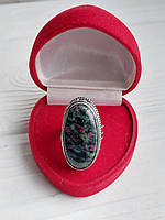 Рубин в породе цоизит кольцо с рубином в цоизите 17 - 17.25 размер природный рубин в серебре Индия