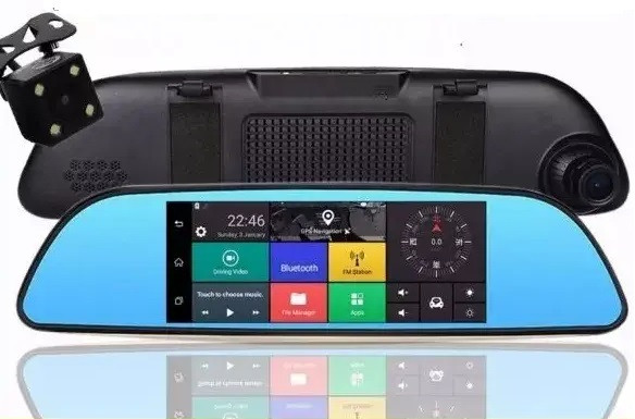 D35 / K35 Дзеркало реєстратор, 7" сенсор, 2 камери, GPS навігатор, WiFi, 8Gb, Android, 3G, фото 1