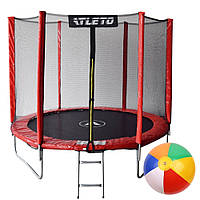 1 Батут детский с защитной сеткой 252 см батут Atleto для детей и взрослых с лестницей красный + мячик