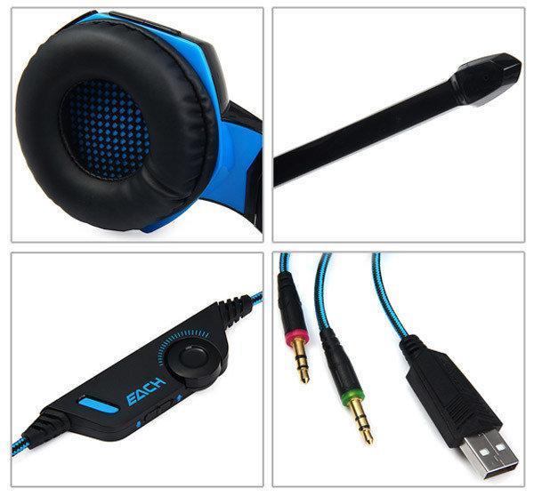 Игровые наушники Kotion Each G2000 с микрофоном и подсветкой Blue - фото 6 - id-p1220467476