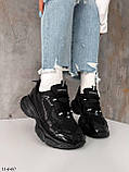 Жіночі кросівки чорні лак із текстилем весняні, фото 4