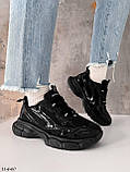 Жіночі кросівки чорні лак із текстилем весняні, фото 10