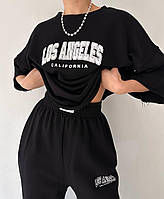 Женский костюм "L.A.", футболка и джоггеры, оверсайз, черный