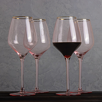 Набор бокалов (6 шт.) для вина нежно-розового цвета с золотым ободком 600 мл