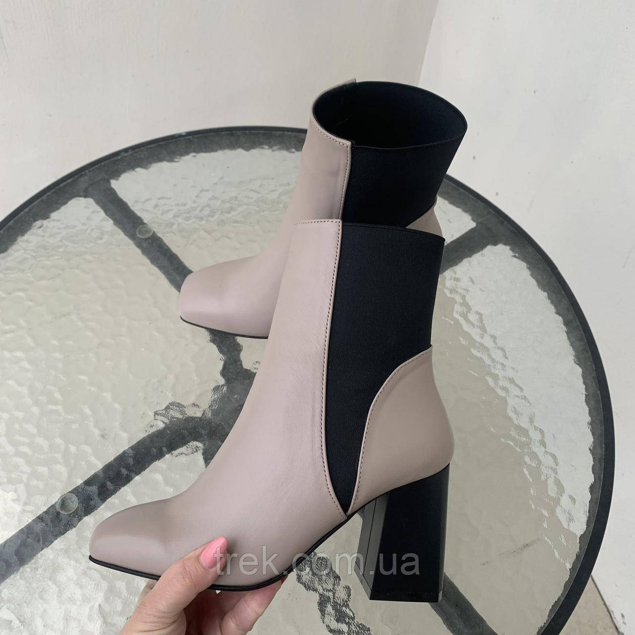 Черевики на каблуку шкіряні бежеві /23440/ 37р, фото 1