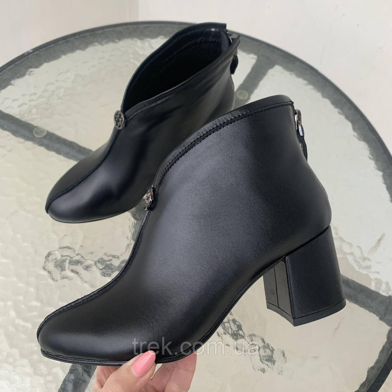 Черевики на каблуку шкіряні чорні /23439/ 37р, фото 1