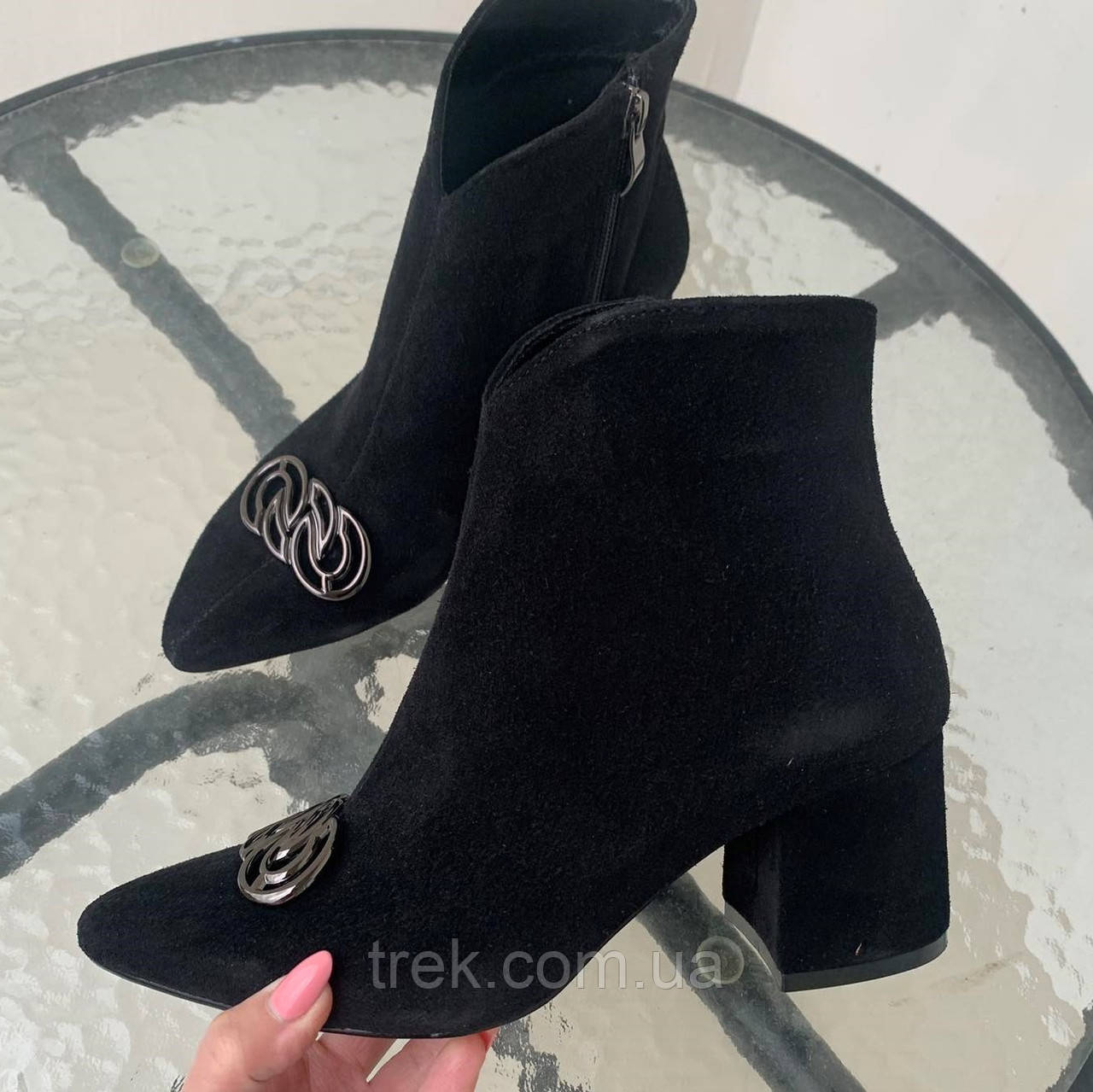 Черевики на каблуку замшеві чорні /23438/ 39р, фото 1