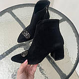 Черевики на каблуку замшеві чорні /23438/ 39р, фото 3