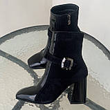 Черевики на каблуку чорні замш\лак /23437/ 36р, фото 2