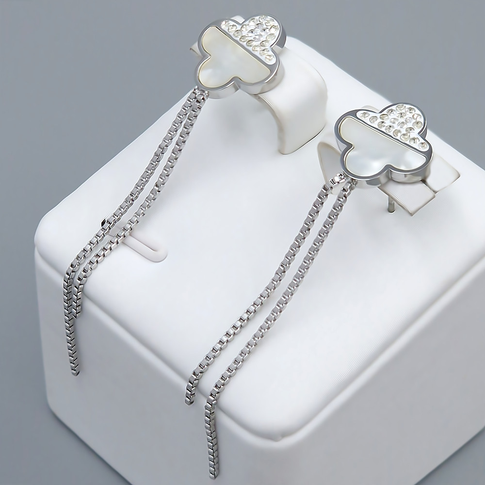 Сережки-гвоздики Stainless Steel з емаллю. Сталь. Родій. Камені: білий циркон. Довжина: 58 мм. Ширина: 13 мм.