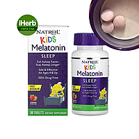 Natrol, мелатонін з мелісою, для дітей від 4 років, зі смаком полуниці, 30 таблеток