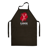 Фартук черный кухонный с оригинальным принтом для флориста "Flowers Are My Life. Цветы - моя жизнь"