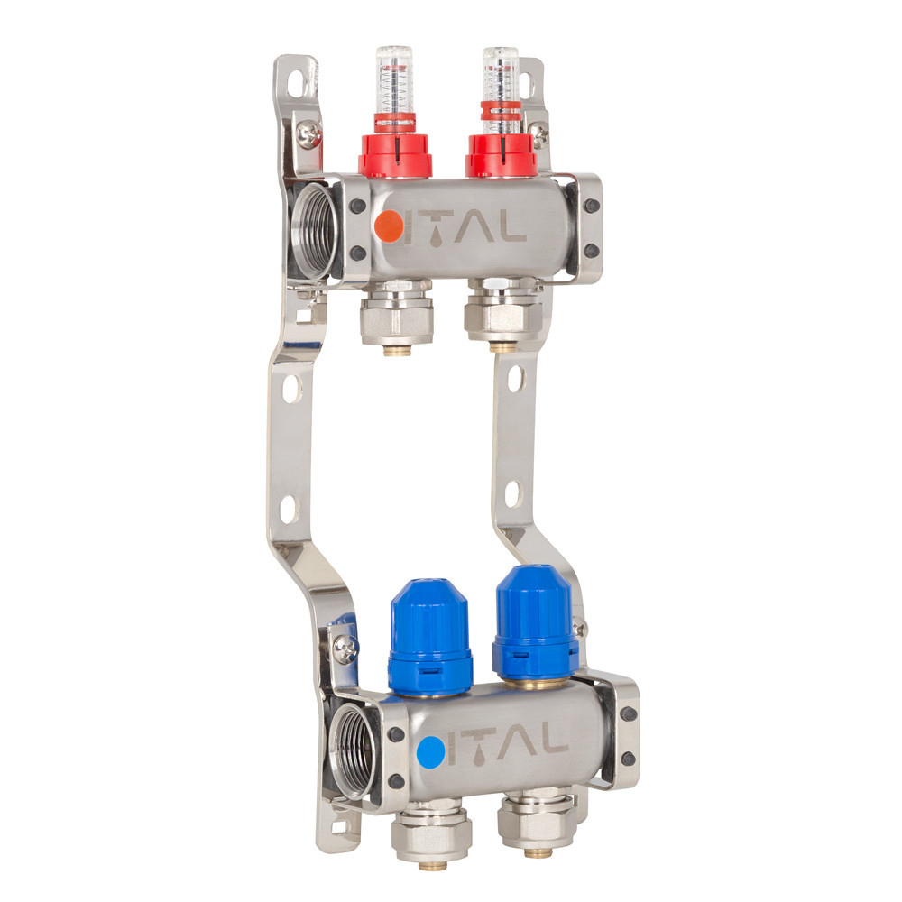 Колекторний блок із витратомірами ITAL HC1-02 x 3/4"Ek, нержавіюча сталь, фото 1