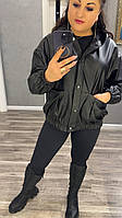 Модна жіноча шкіряна куртка бомбер вільного крою в кольорах великих розмірів 48 - 64