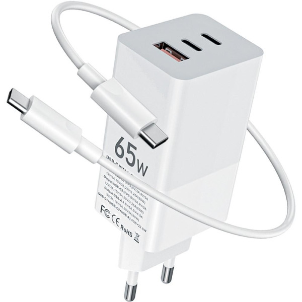 Мережевий ЗП Gelius Nimble GaN 65W GP-HC051 White + Кабель Type-C/Type-C, фото 1