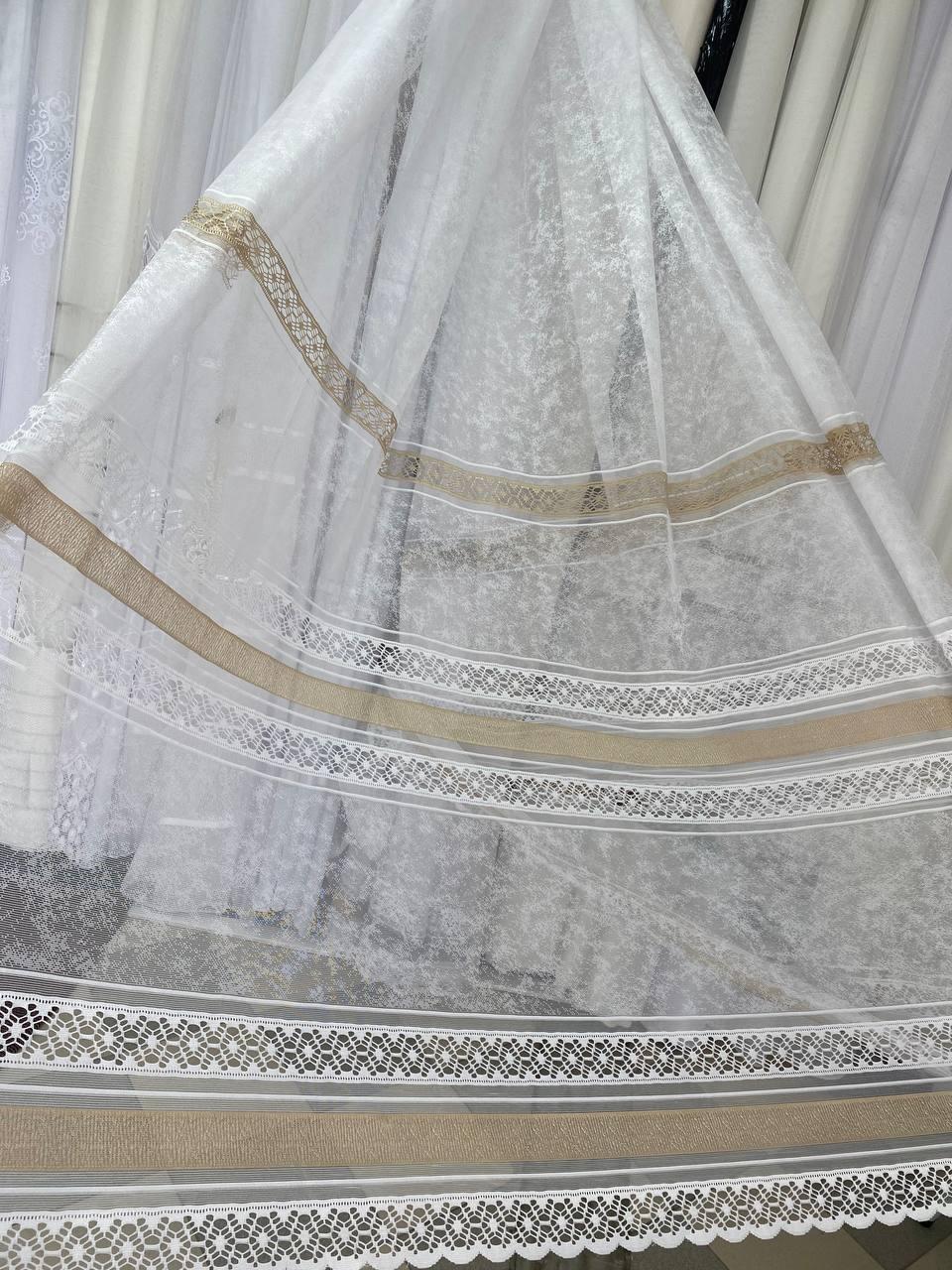 Тюль жакард на метраж 2,8 м різні кольори - білий з бежевим