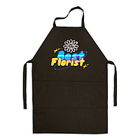 Фартух чорний кухонний з оригінальним принтом для флориста "Best Florist. Кращий флорист (синьо-жовтий текст)"