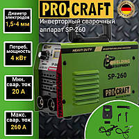 Мощный инверторный сварочный аппарат Procraft SP260, диапазон тока 20-260 А, электроды 1.6-4.0 мм , дисплей