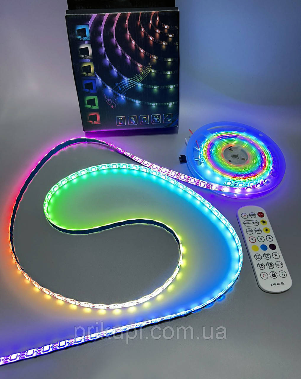 Світлодіодна розумна стрічка програмована (бігає вогонь) 5 м WS2812B RGB RGB, IP65, 60 Led/м, від USB 5V, Bluetooth