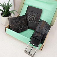 Подарунковий чоловічий набір №86: портмоне + ремень + обкладинка на паспорт (коричневий)