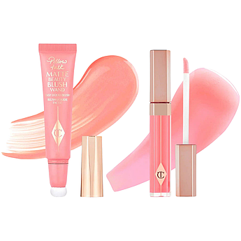 Подарунковий набір Charlotte Tilbury румяна Pillow Talk Pink Pop и блеск для губ Hall of Fame 12 мл + 3.5 мл