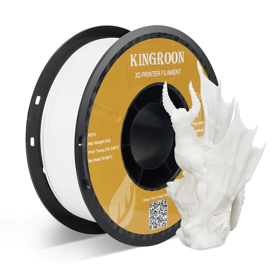 Пластик KINGROON PETG White, Classic Spool, 1.75мм, 1кг, 340м, H230-250°C, B70-90°C, Білий філамент для 3Д-друку, фото 1
