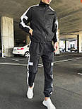 Спортивний костюм чоловічий із плащівки весна-осінь-літо комплектом (кофта + штани) чорний без капюшону, фото 5