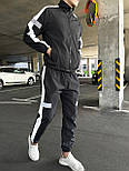 Спортивний костюм чоловічий із плащівки весна-осінь-літо комплектом (кофта + штани) чорний без капюшону, фото 2