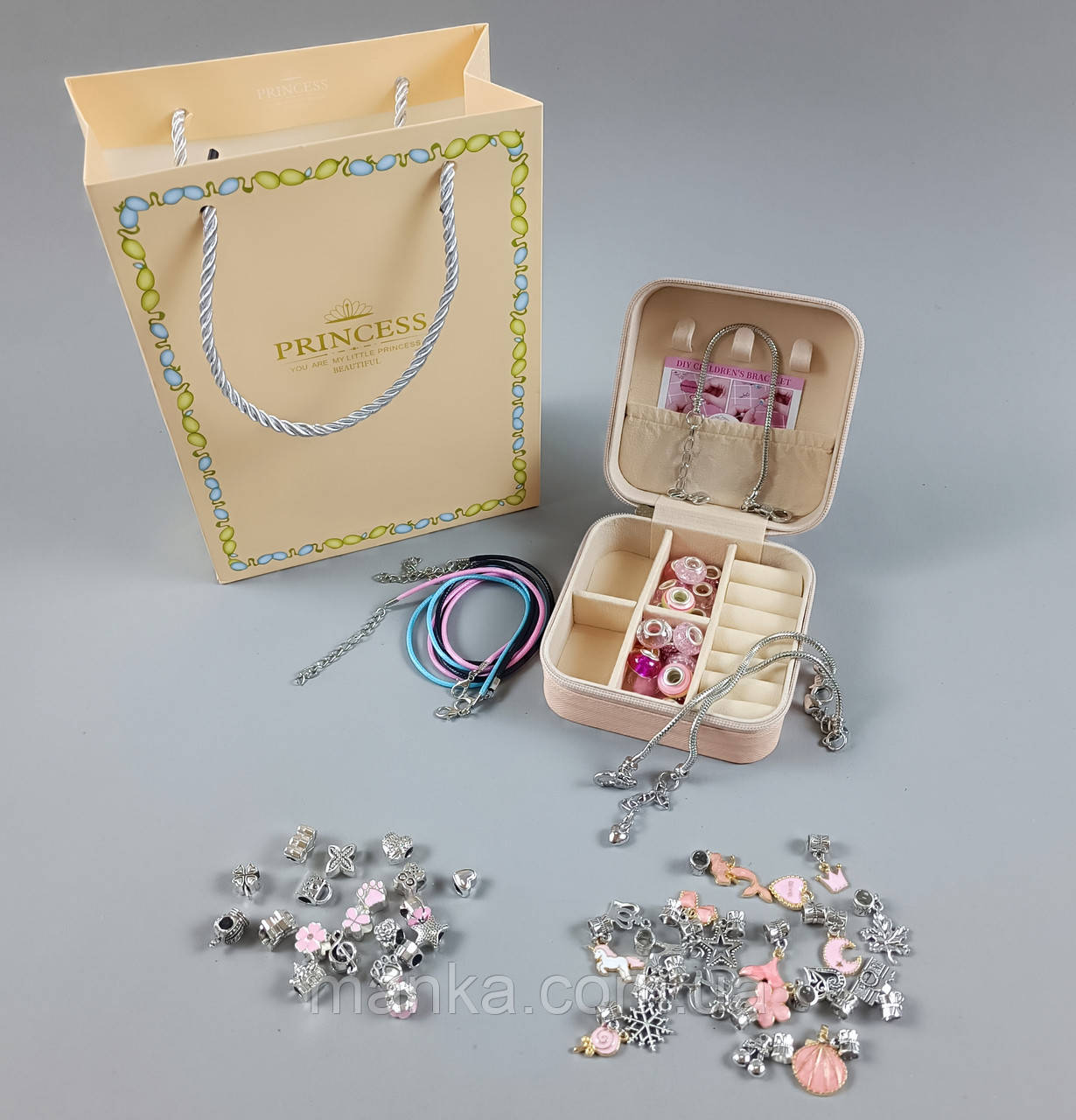Набір прикрас DLS 1113 6 основ браслетів, шарми, шкатулка, в коробці, фото 1