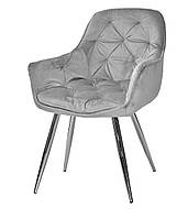 Кресло кухонное с подлокотниками Chic CH на хромированных металлических ножках, мягкая обивка Бархат светло-серый PH-613