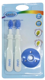 Набір із двох щіточок для ясен і перших зубів Lindo з безпечним кільцем Блакитний