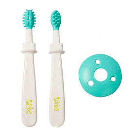 Набір із двох щіточок для ясен і перших зубів Lindo з безпечним кільцем Зелений