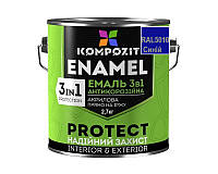 Эмаль-грунт акриловая KOMPOZIT "3 в 1 PROTECT" для металла и оцинковки RAL5010 - синий 2,7кг