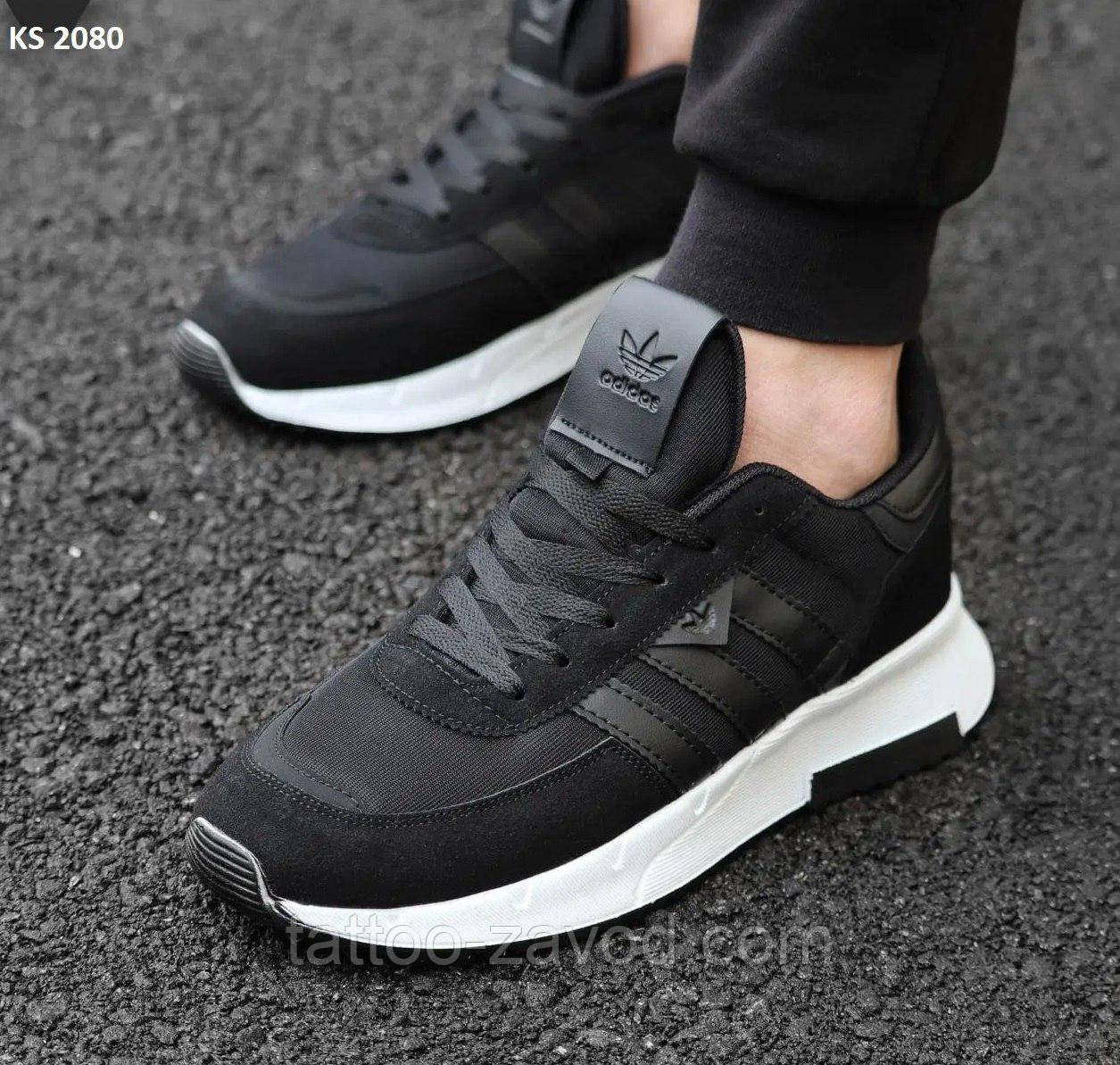 Кроссовки мужские черные с белой подошвой 40, Кросівки Adidas Black and White (чорно/білі), фото 1