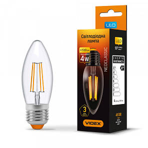 LED лампа VIDEX Filament C37F 4W E27 4100K, фото 1