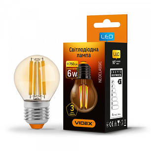 LED лампа VIDEX Filament G45FA 6W E27 2200K бронза, фото 1