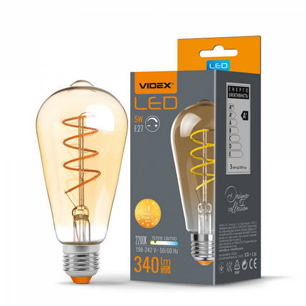 LED лампа VIDEX Filament ST64FASD 5W E27 2200K дімерна бронза, фото 1