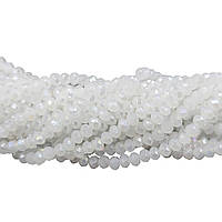 Бусины хрустальные (Рондель) 2 мм, нить 155-160 шт, цвет - белый матово-прозрачный с переливом