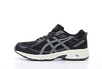 Мужские кроссовки Asics Gel Venture 6 Black Grey Beige (черные на белой подошве) повседневные кроссы Y14497