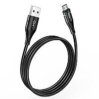 Кабель зарядки и передачи данных с индикатором Hoco U93 USB to Micro USB , 2.4A, 1.2 м nylon, aluminum light