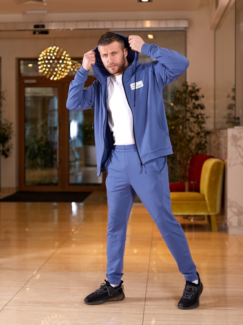 Чоловічий спортивний костюм турецький двох ниток високої якості,батник на змійці штани - висока посадка