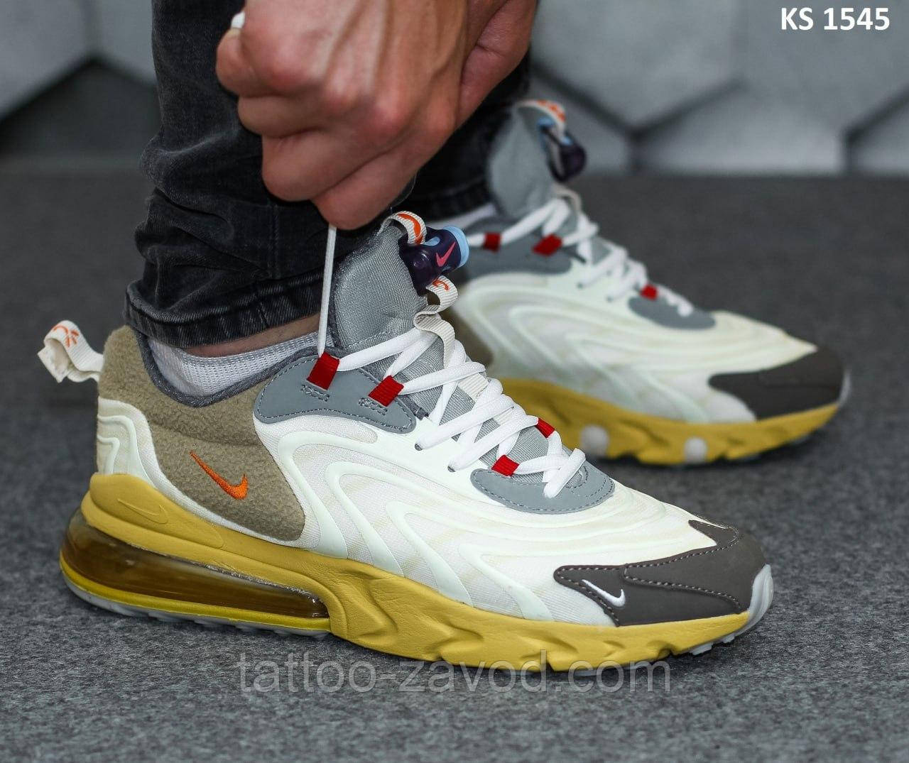 Кросівки чоловічі білі з жовтим текстиль 38 40 42 43 44 44 45 Travis Scott x Nike Air Max 270 React Yellow, фото 1