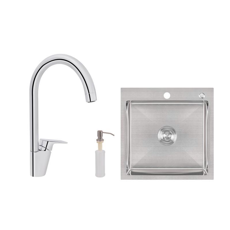 Набір для кухні Leo 2 в 1 зі змішувачем (QTLEO9062102C + LDH5050BRU35375) Chrome, фото 1