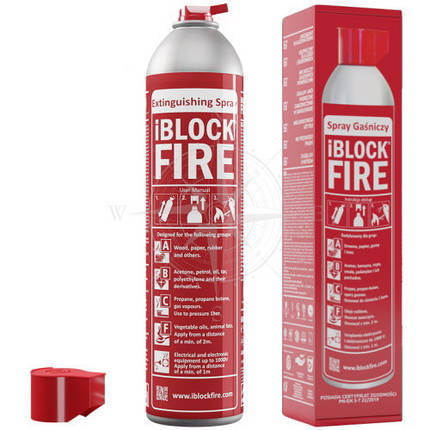 Спрей вогнегасник iBlockFire багаторазовий екологічний 600 мл для всіх класів пожежі та електричних пристроїв до 1000 Вольт, фото 1