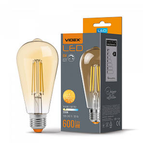 LED лампа VIDEX Filament ST64FAD 6W E27 2200K дімерна бронза, фото 1