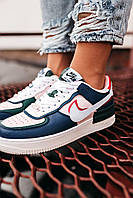 Женские кроссовки Nike Air Force 1 Shadow Blue Pink (Белые с синим) Найк Аир Форс 1 кожа демисезон 36-39 р