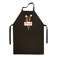 Фартух чорний кухонний з оригінальним принтом для флориста "Florist. Флорист. Червоний напис. Тюльпани"