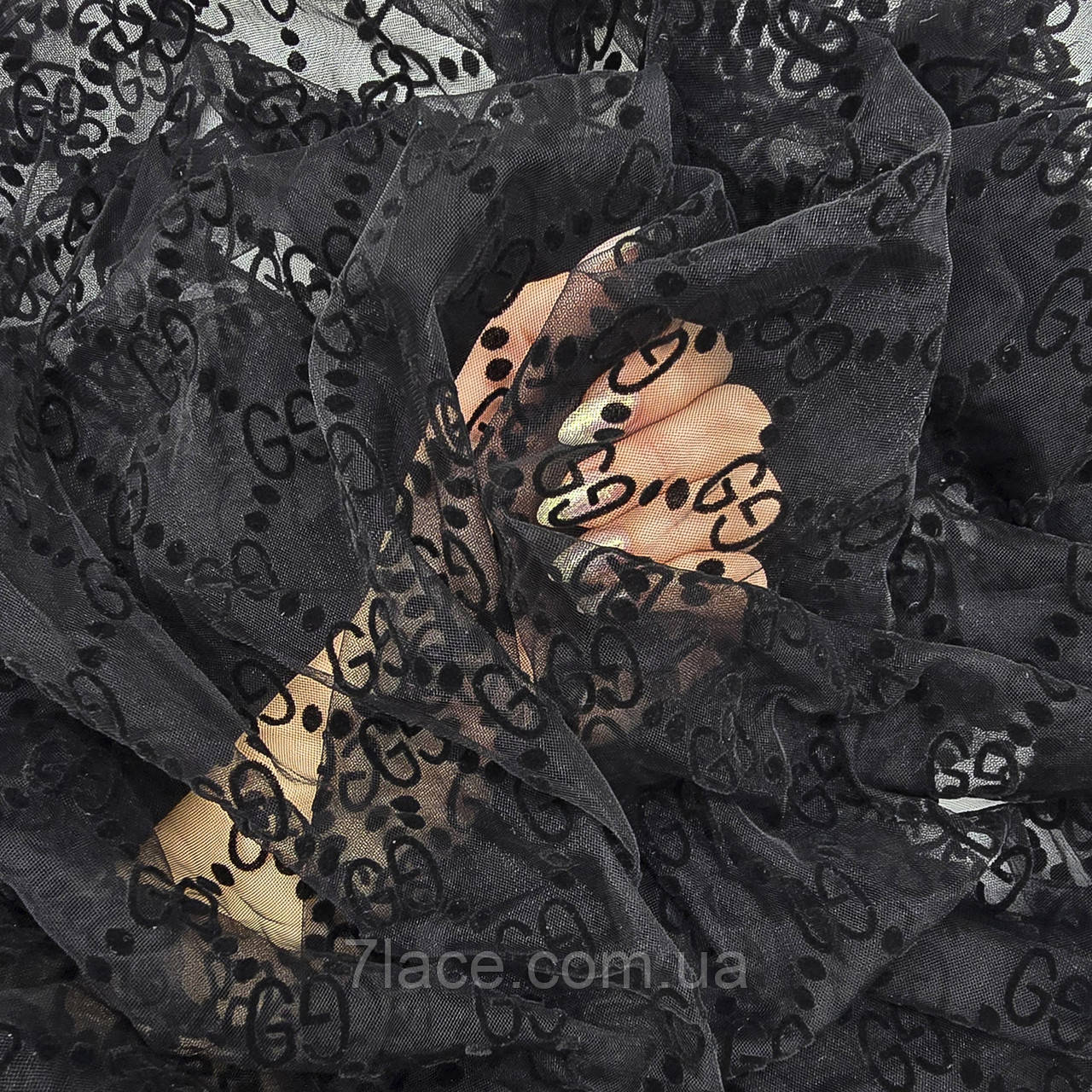 Сітка стрейч з флоком (GUCCI) / колір ЧОРНИЙ / ціна вказана за 0,5 метра сітки, фото 1
