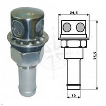 Головка вентиляційна паливного бака, 16 мм, пряма, неіржавка сталь, Sunfine.